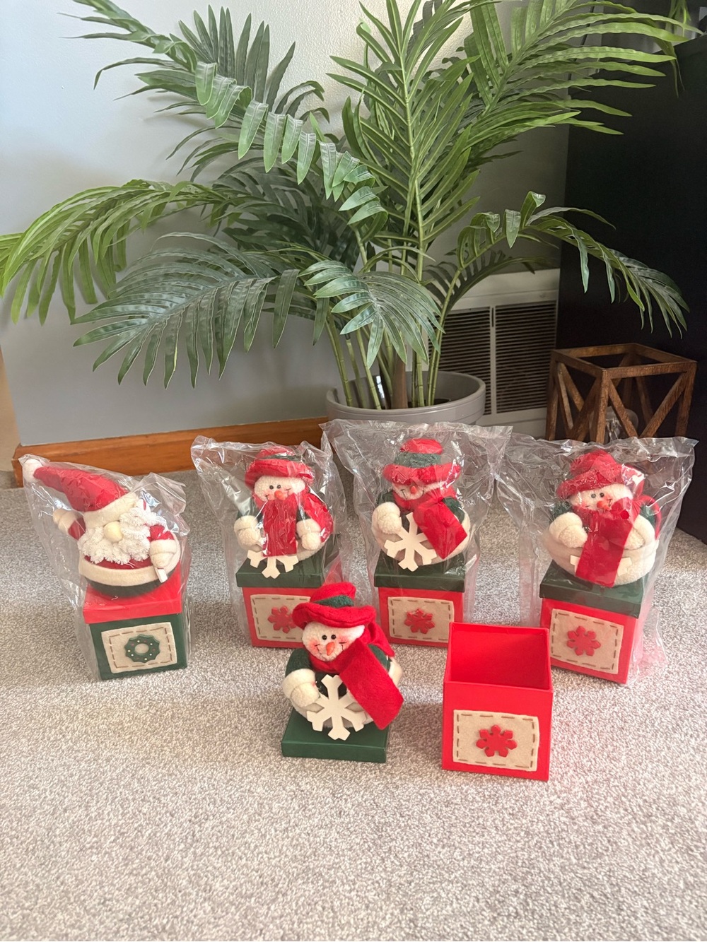 Hand Crafted Red and Green Christmas Character Gift Boxes